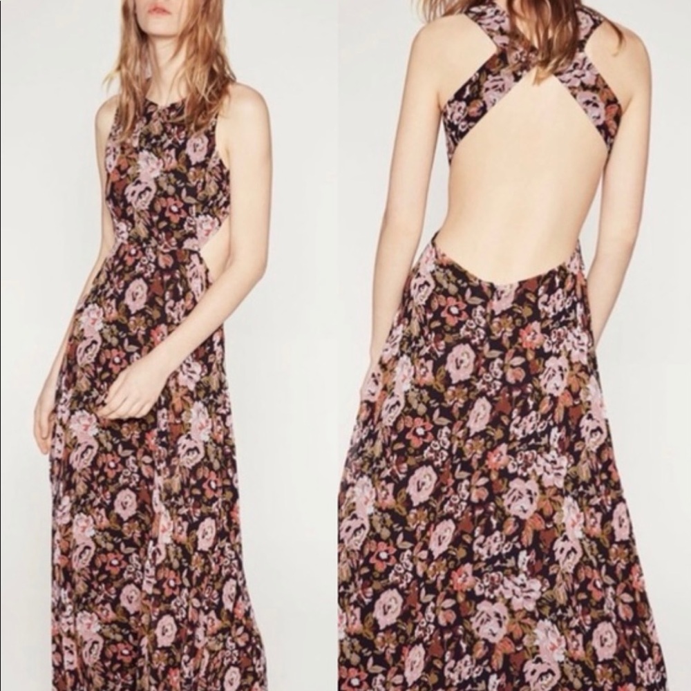 Zara maxi open back floral dress